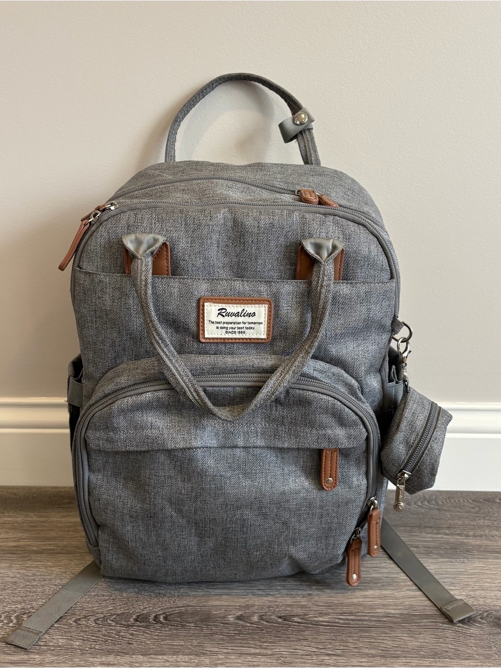 Ruvalino Gray Diaper Bag Backpack Convertible Baby Bag Large Capacity